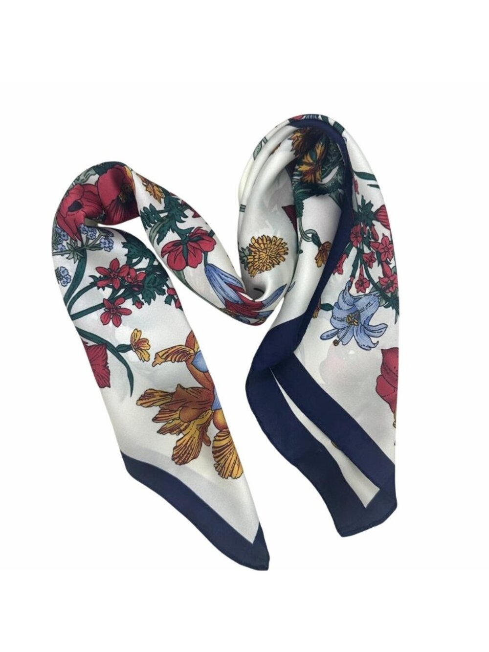 New Elegant Bandana Square Silky Scarf BLACK Flowers Garden Versatile Shawl Wrap - Picture 3 of 6